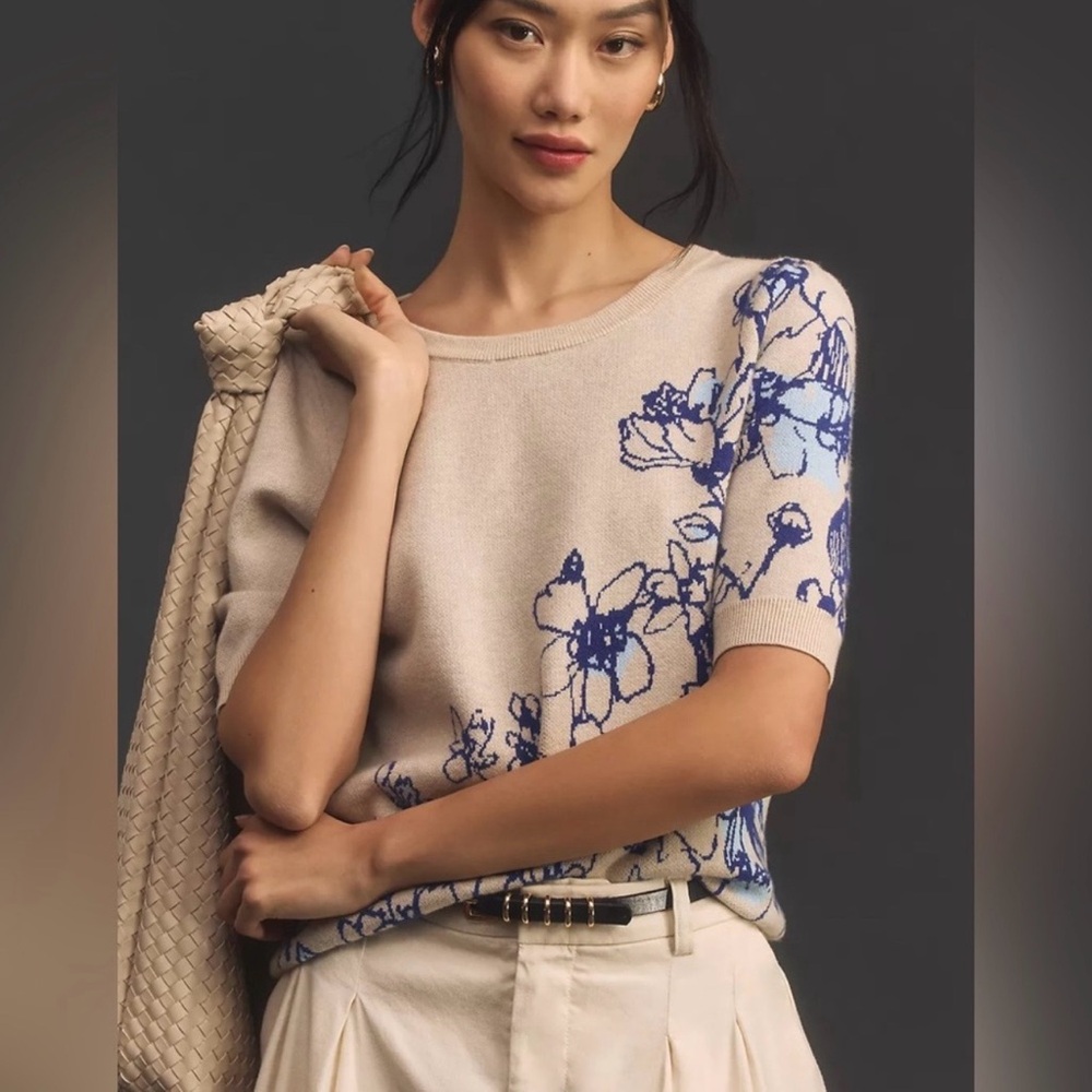 Anthropologie x Maeve x Sonal Nathwani Harmon Jacquard Sweater Tee Balletcore XS